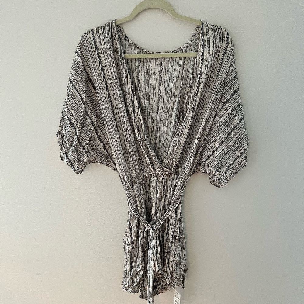 Striped V-Neck Tie-Waist Romper